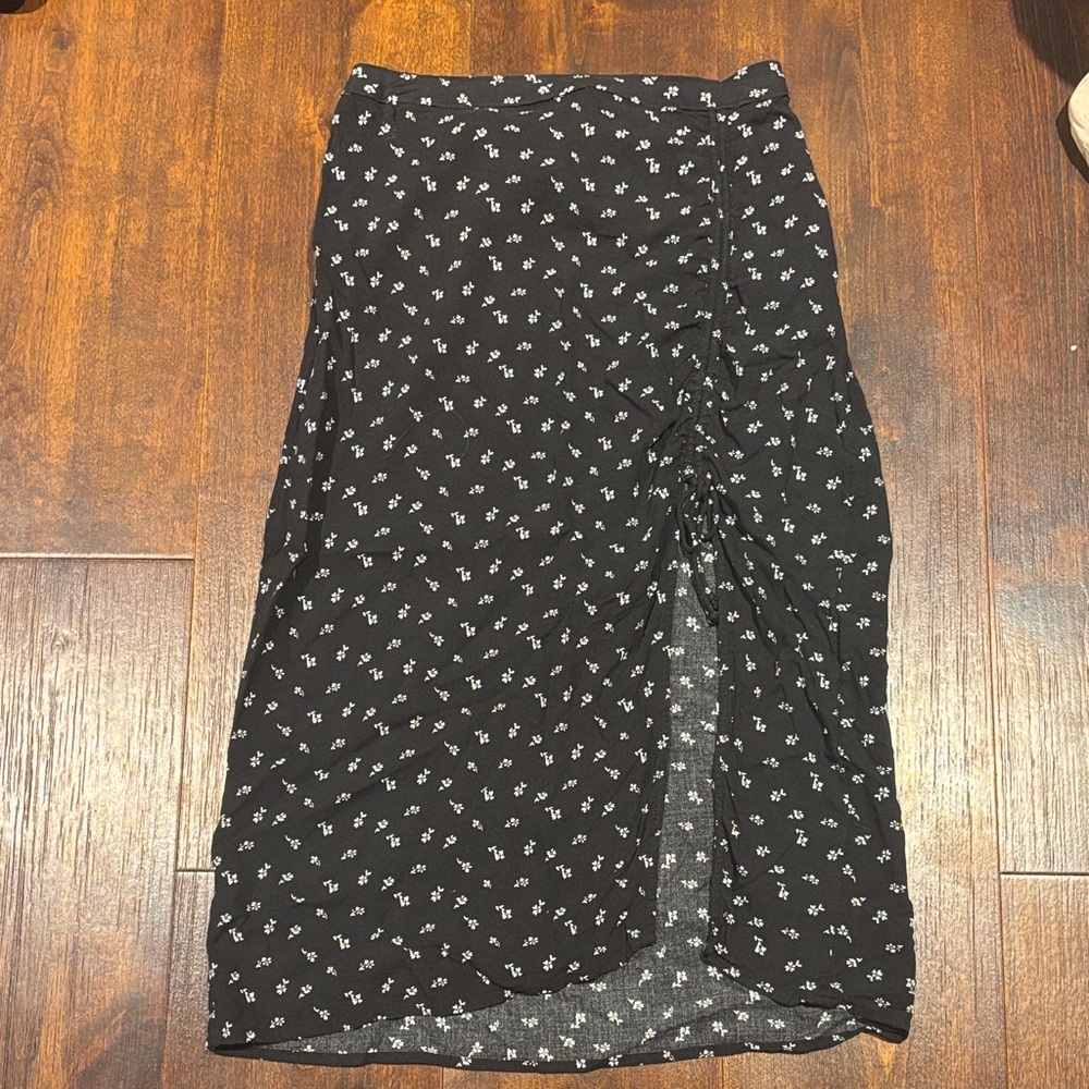 Hollister black midi skirt with white flowers